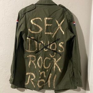 Green and Gold Military Field Jacket with Text Design